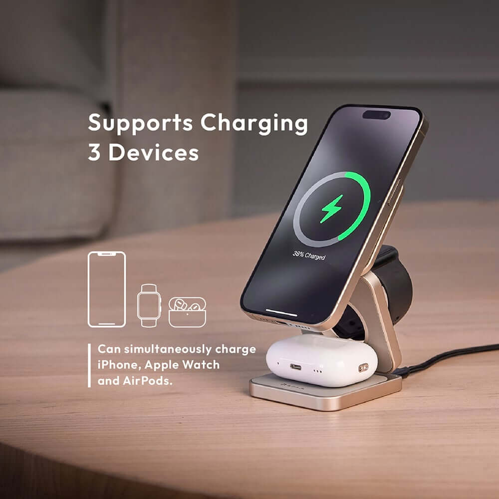 แท่นชาร์จไร้สาย ADAM elements Mag 3 Pro Qi2 3-in-1 Foldable Travel Charging Station สีเทาเข้ม